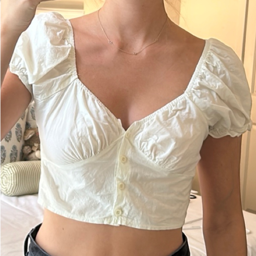 Princess Polly White Ruched Cap Sleeve Crop Blouse